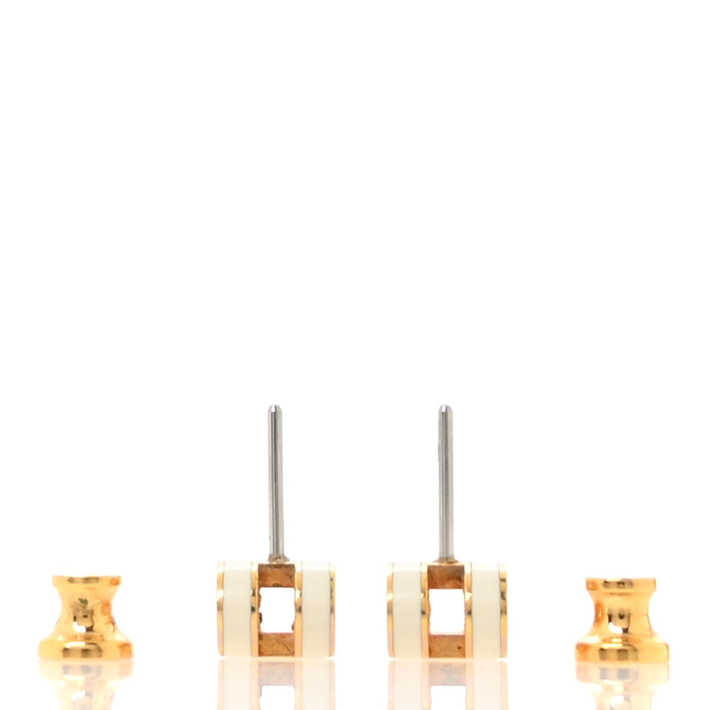 Gold Lacquered Mini Pop H Earrings White