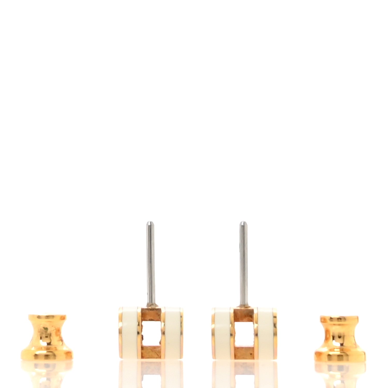 Gold Lacquered Mini Pop H Earrings White