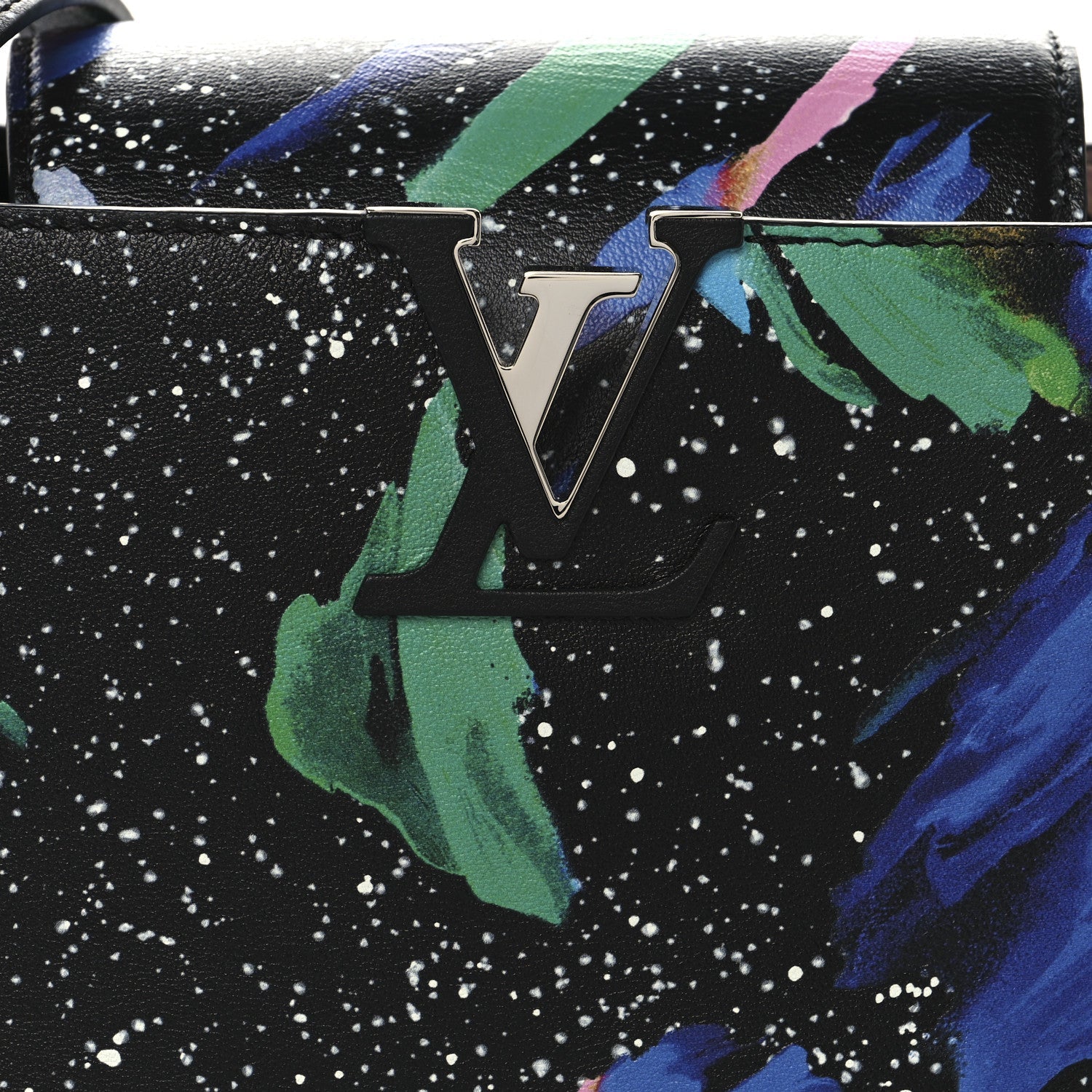 Calfskin Splash Print Capucines PM Black