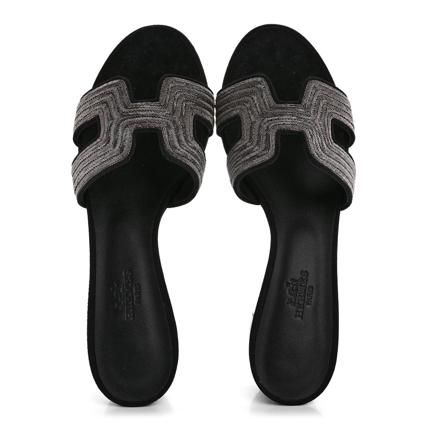 Chevre Velours Dabka Embroidered Oasis Sandals 37 Black