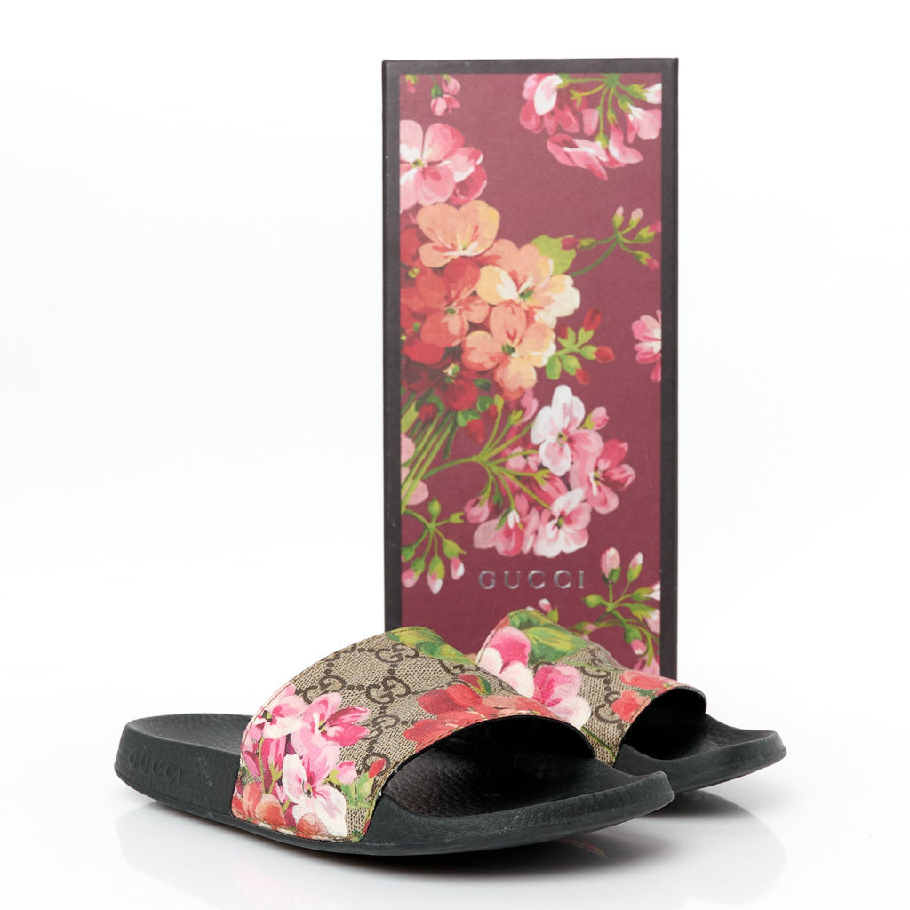 GG Supreme Monogram Blooms Slide Sandals 36 Beige Multicolor