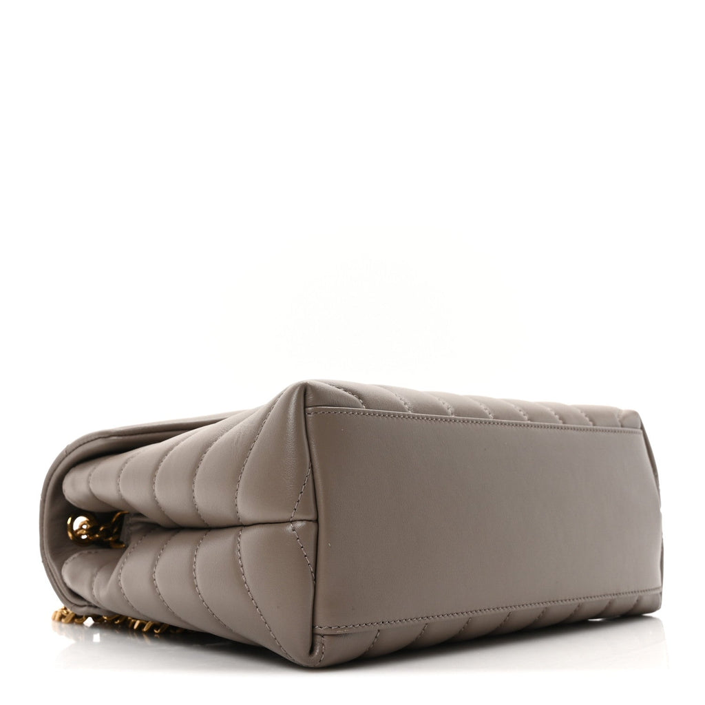 Calfskin Y Quilted Monogram Small Loulou Chain Satchel Greyish Brown