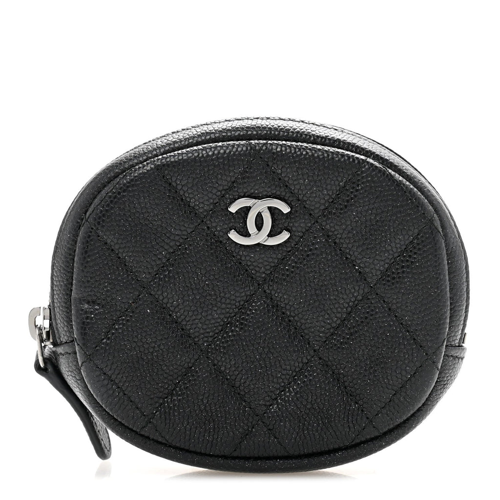Iridescent Caviar Quilted Zip Around Classic Coin Purse Black