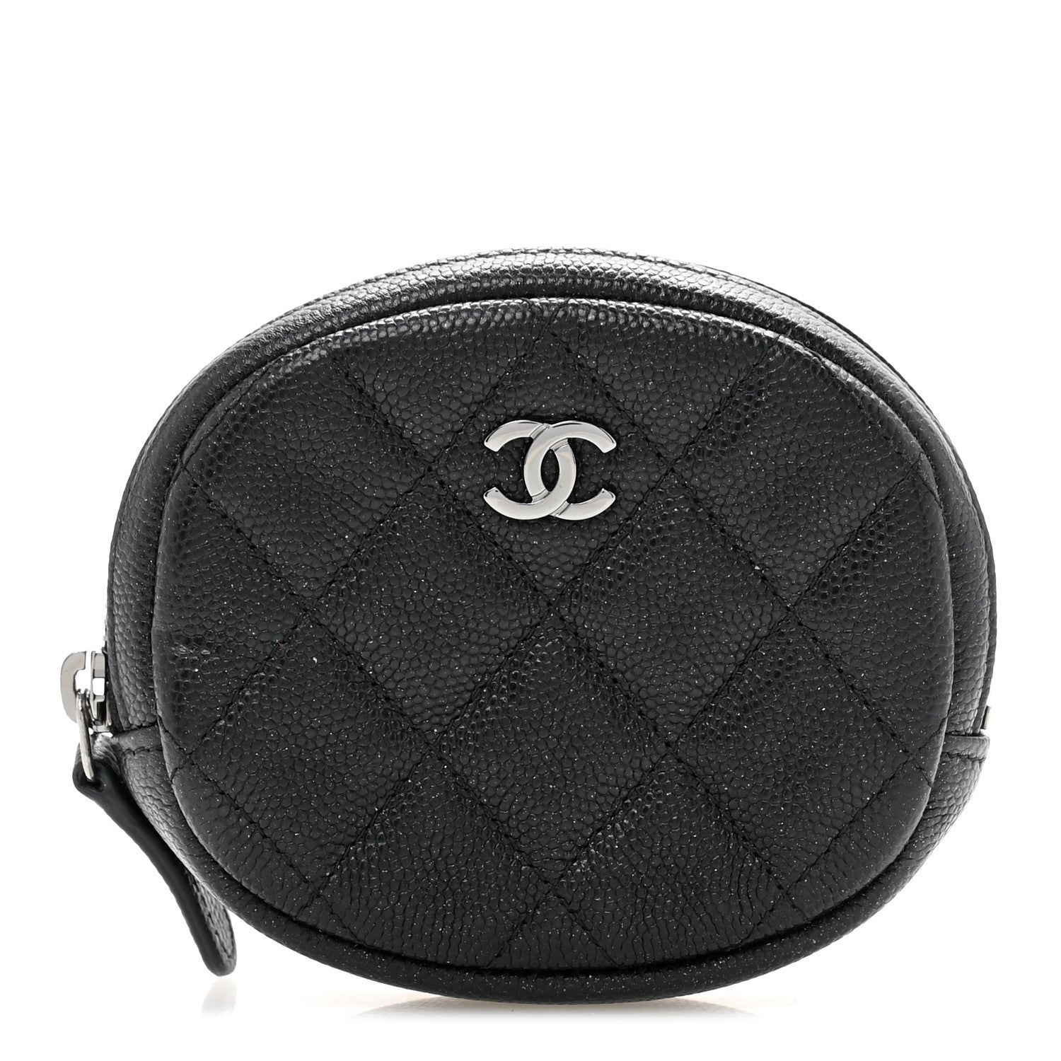 Iridescent Caviar Quilted Zip Around Classic Coin Purse Black