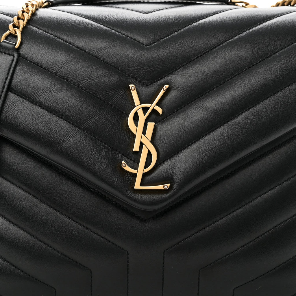 Calfskin Y Quilted Monogram Medium Loulou Chain Satchel Black