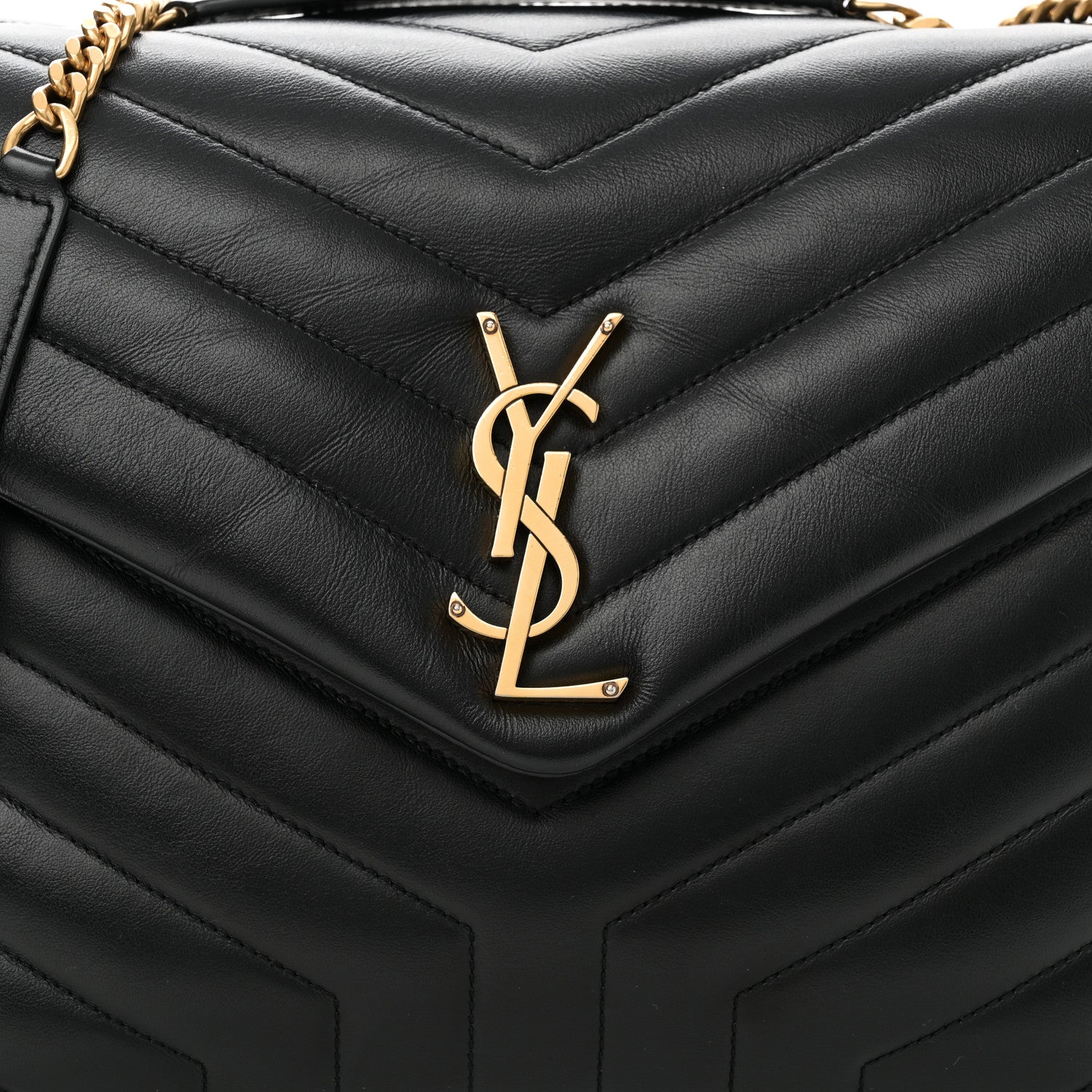 Calfskin Y Quilted Monogram Medium Loulou Chain Satchel Black