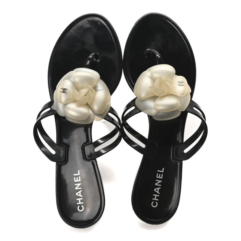 Jelly Camellia Thong Sandals 41 Black Ivory