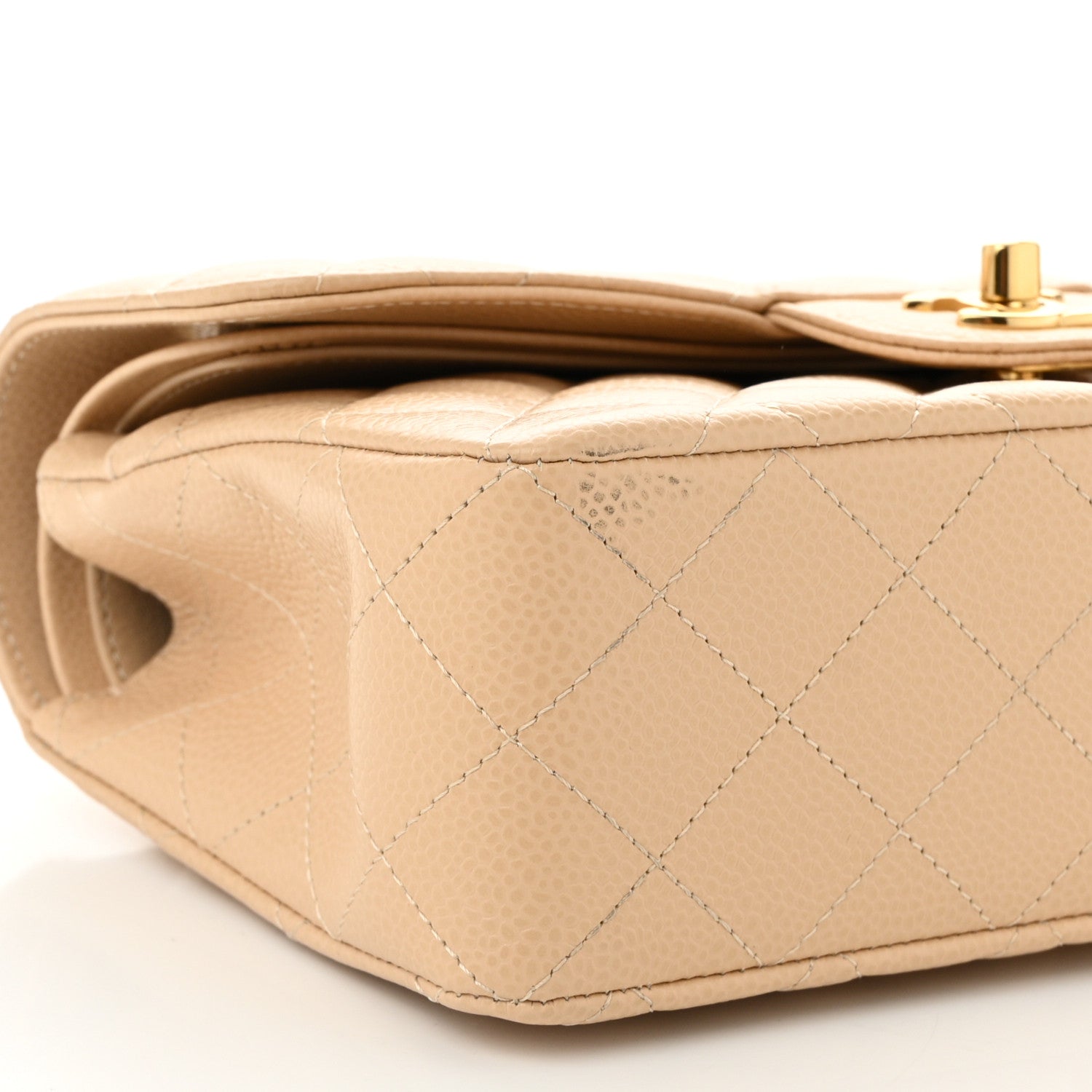 Caviar Quilted Small Double Flap Beige