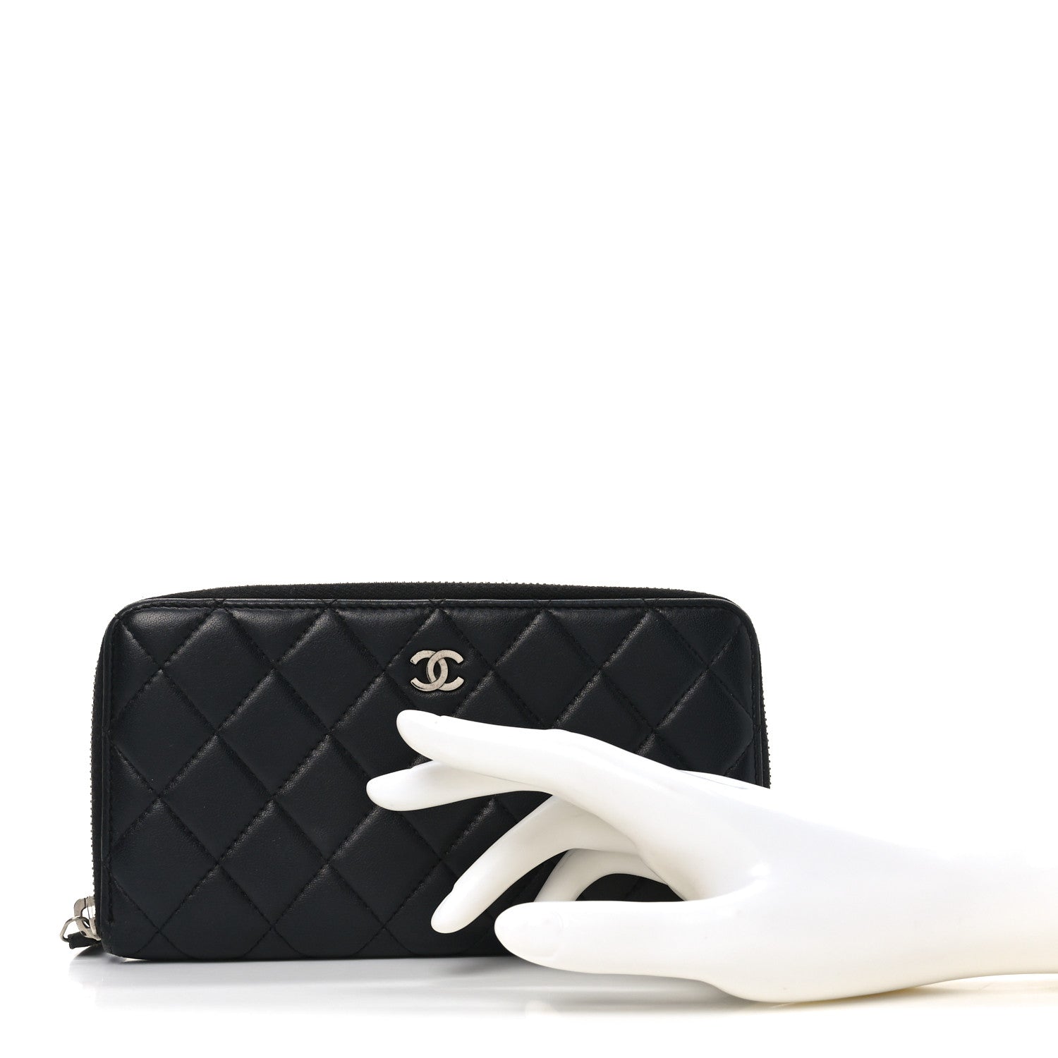 Lambskin Quilted Large Gusset Zip Around Wallet Black