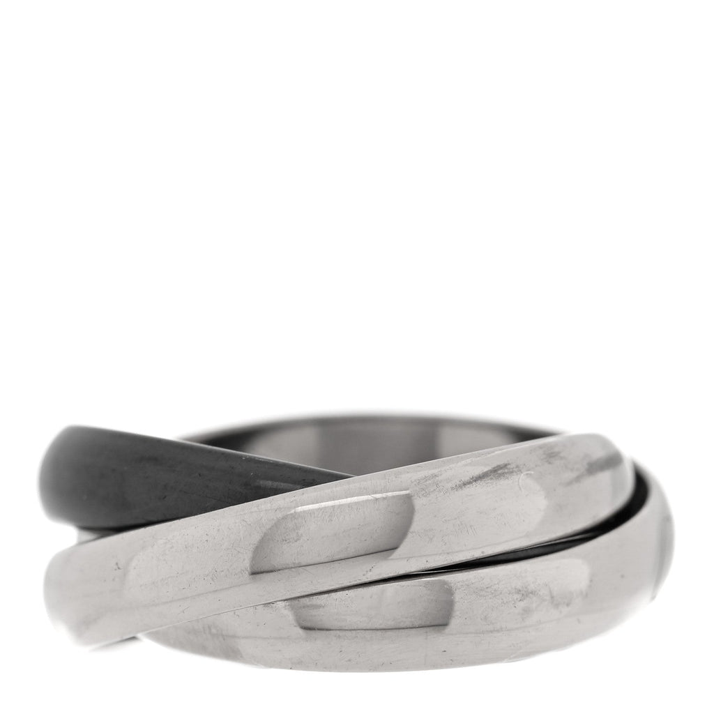 18K White Gold Black Ceramic Trinity Ring 50 5.25