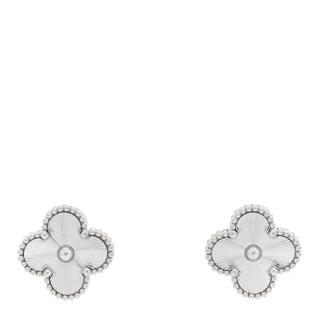 18K White Gold Guilloche Vintage Alhambra Earrings