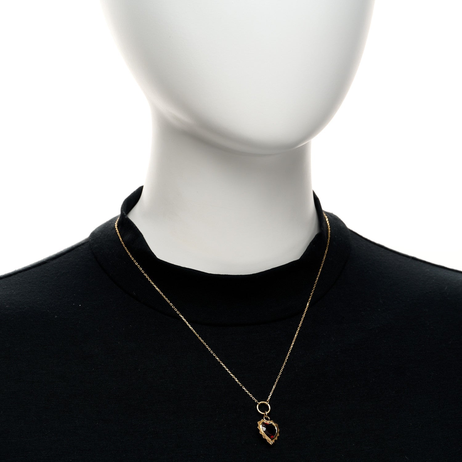 18K Yellow Gold Garnet Heart Love Miniature Medallion Belcher Chain Necklace