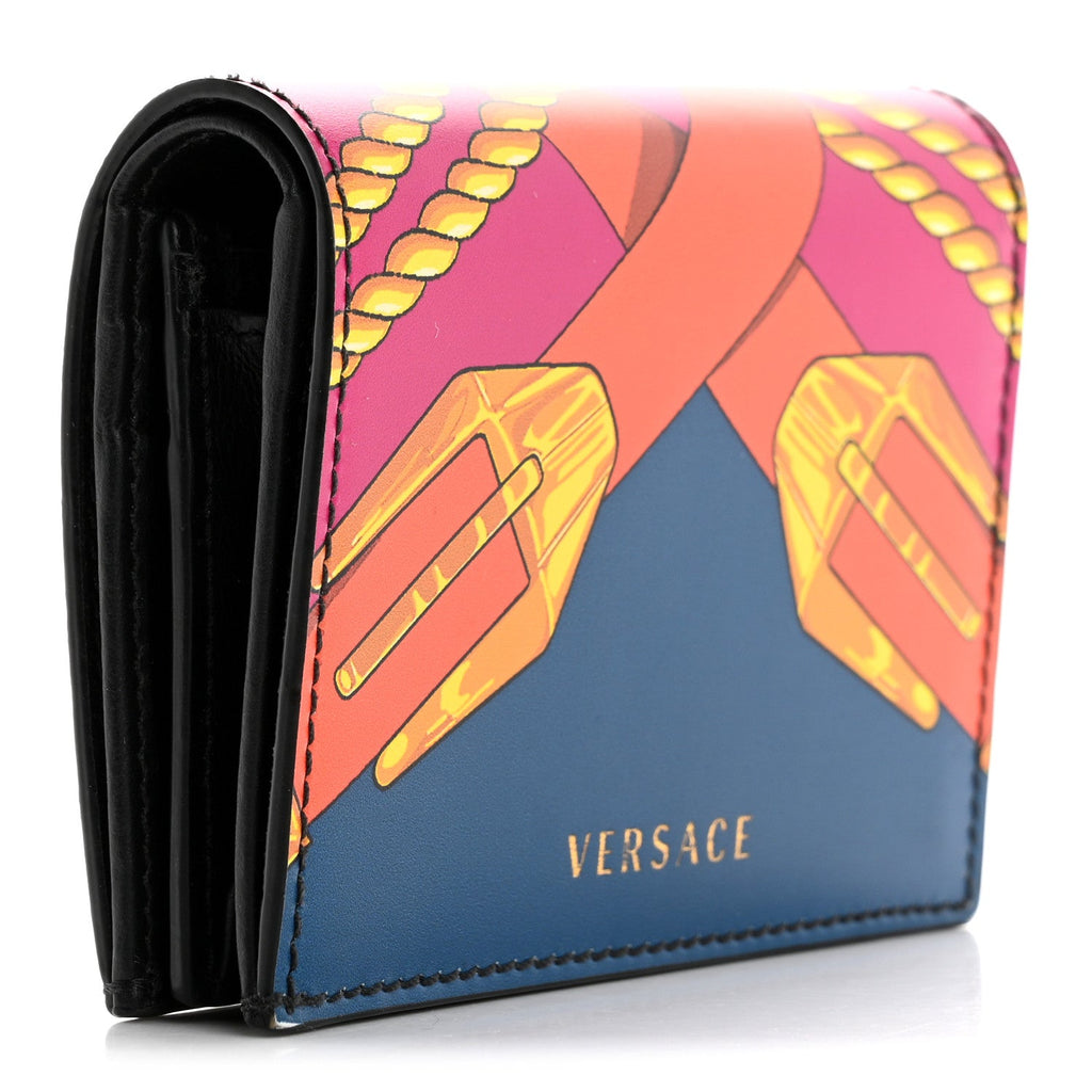 Calfskin Medusa Barocco Rodeo Print Card Holder Wallet Black Multicolor