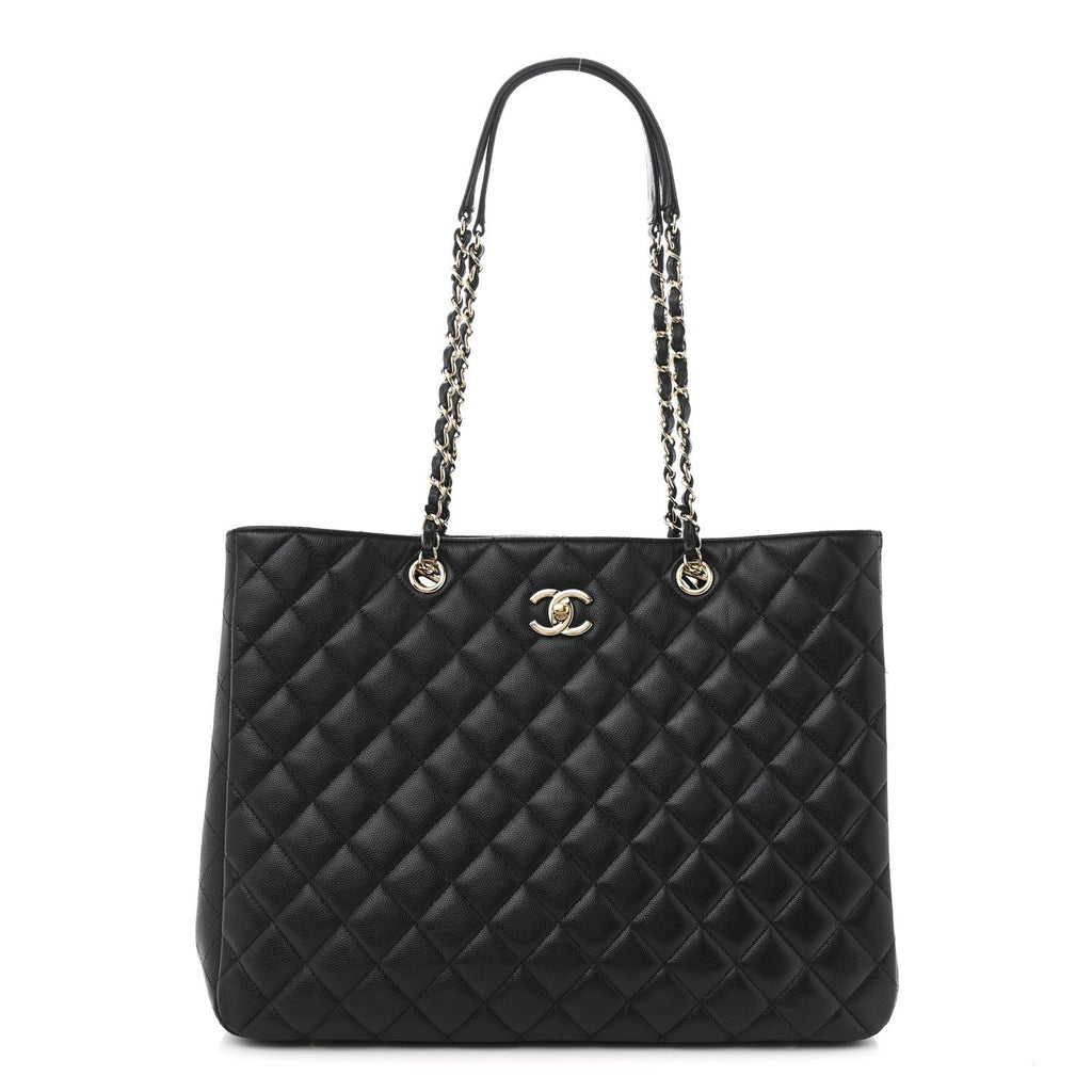 Caviar Quilted Large Shopping Tote Black