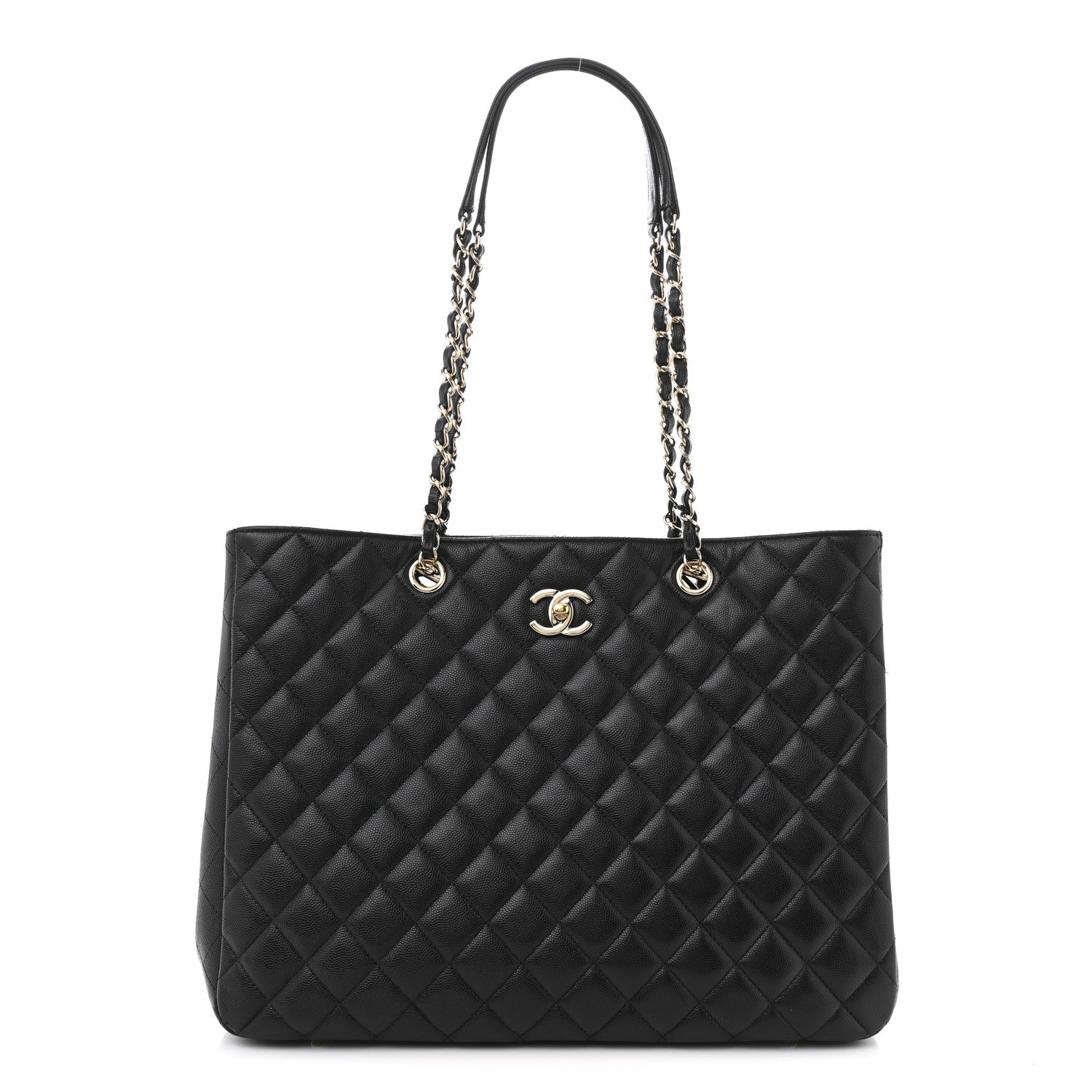 Caviar Quilted Large Shopping Tote Black