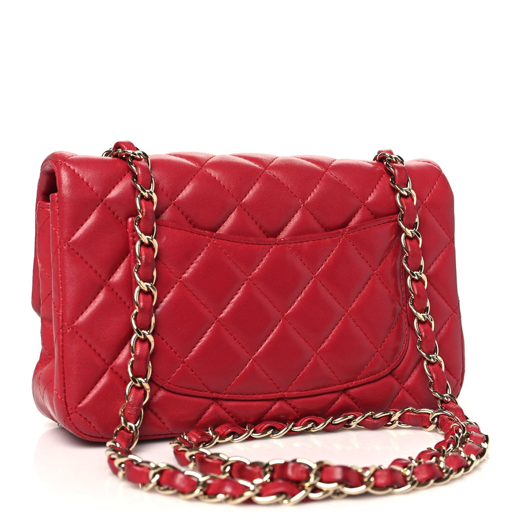 Lambskin Quilted Mini Rectangular Flap Dark Pink