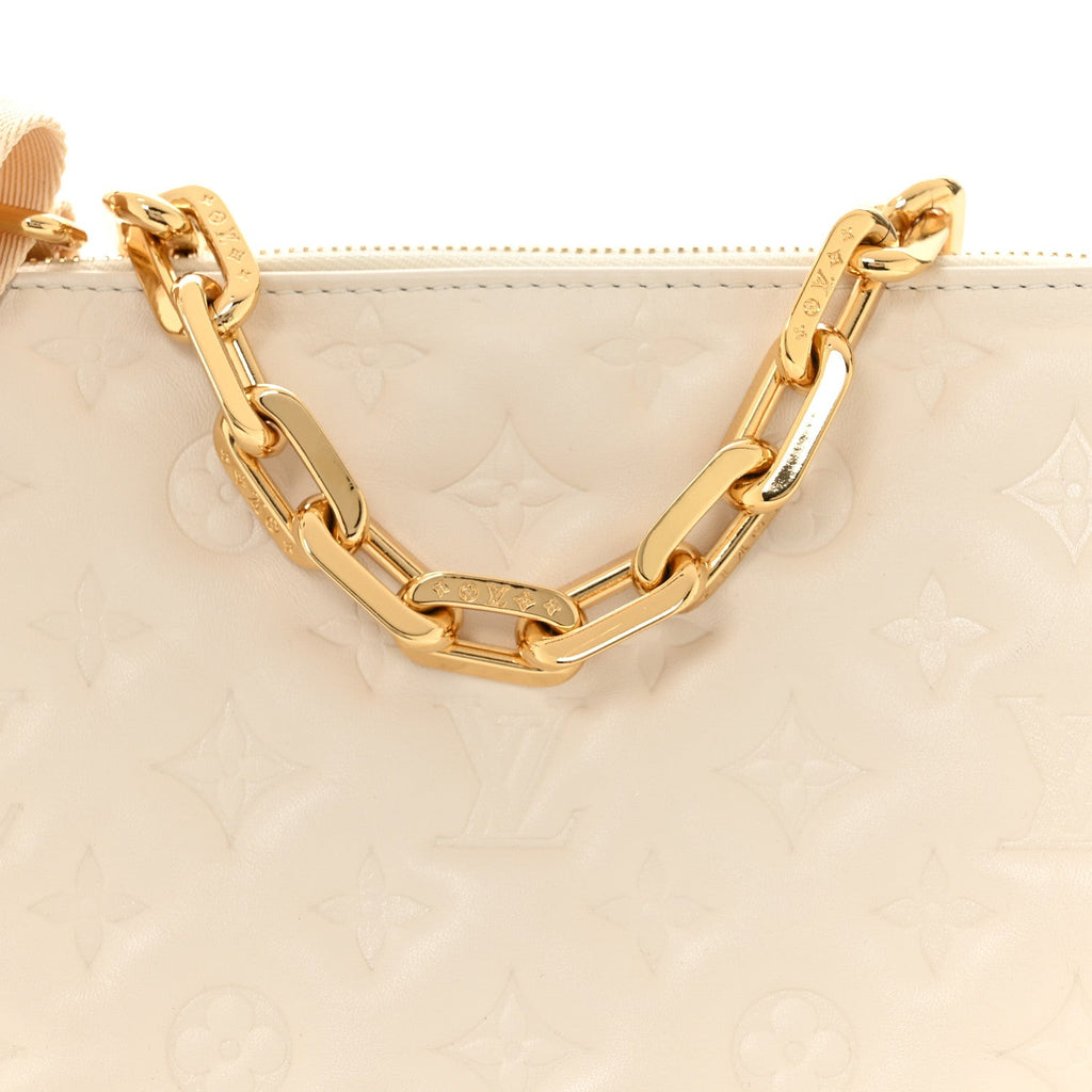 Lambskin Embossed Monogram Coussin PM Cream
