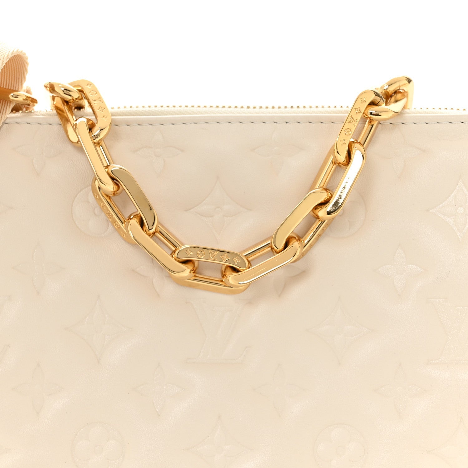 Lambskin Embossed Monogram Coussin PM Cream