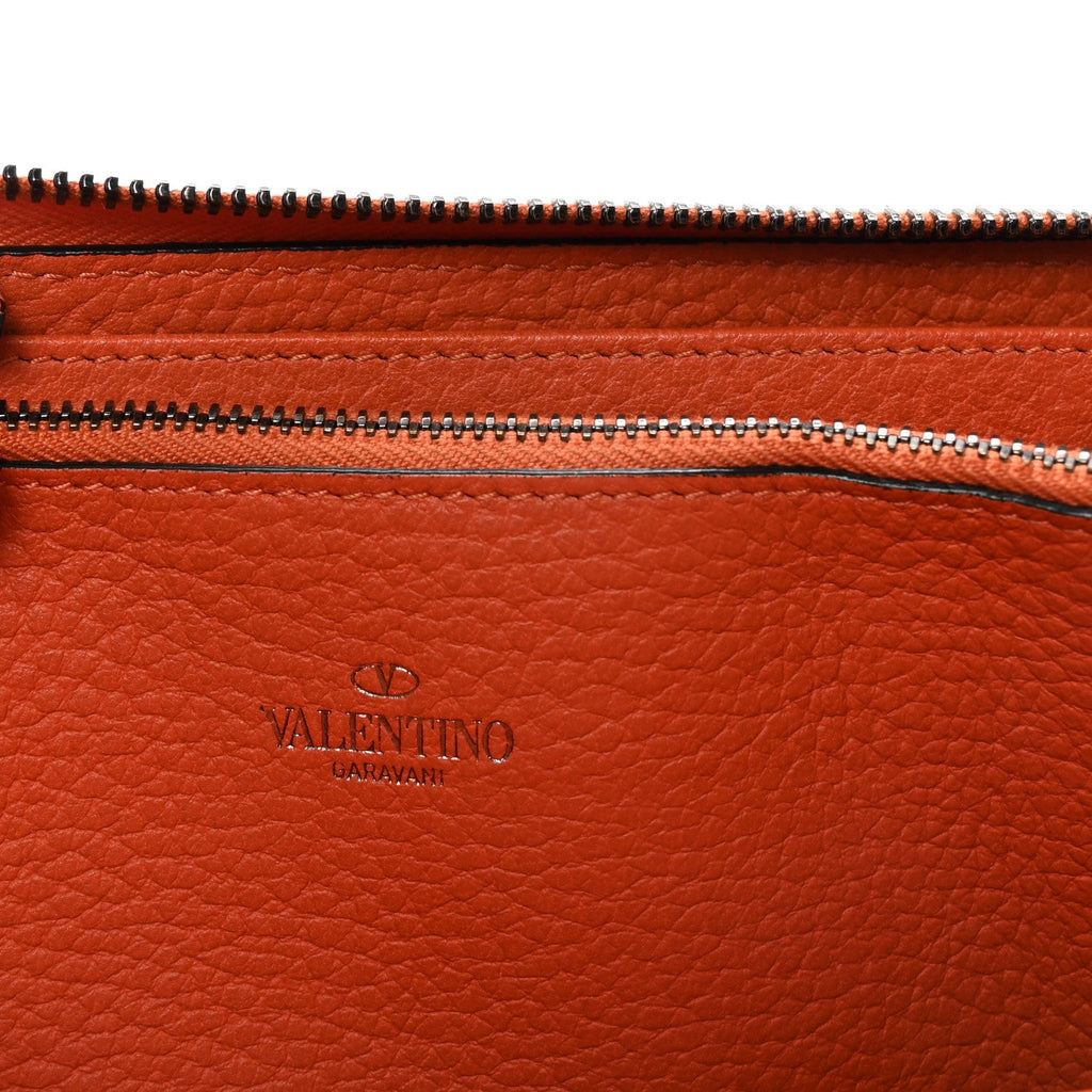 Grained Calfskin Rockstud Zip Around Wallet Orange