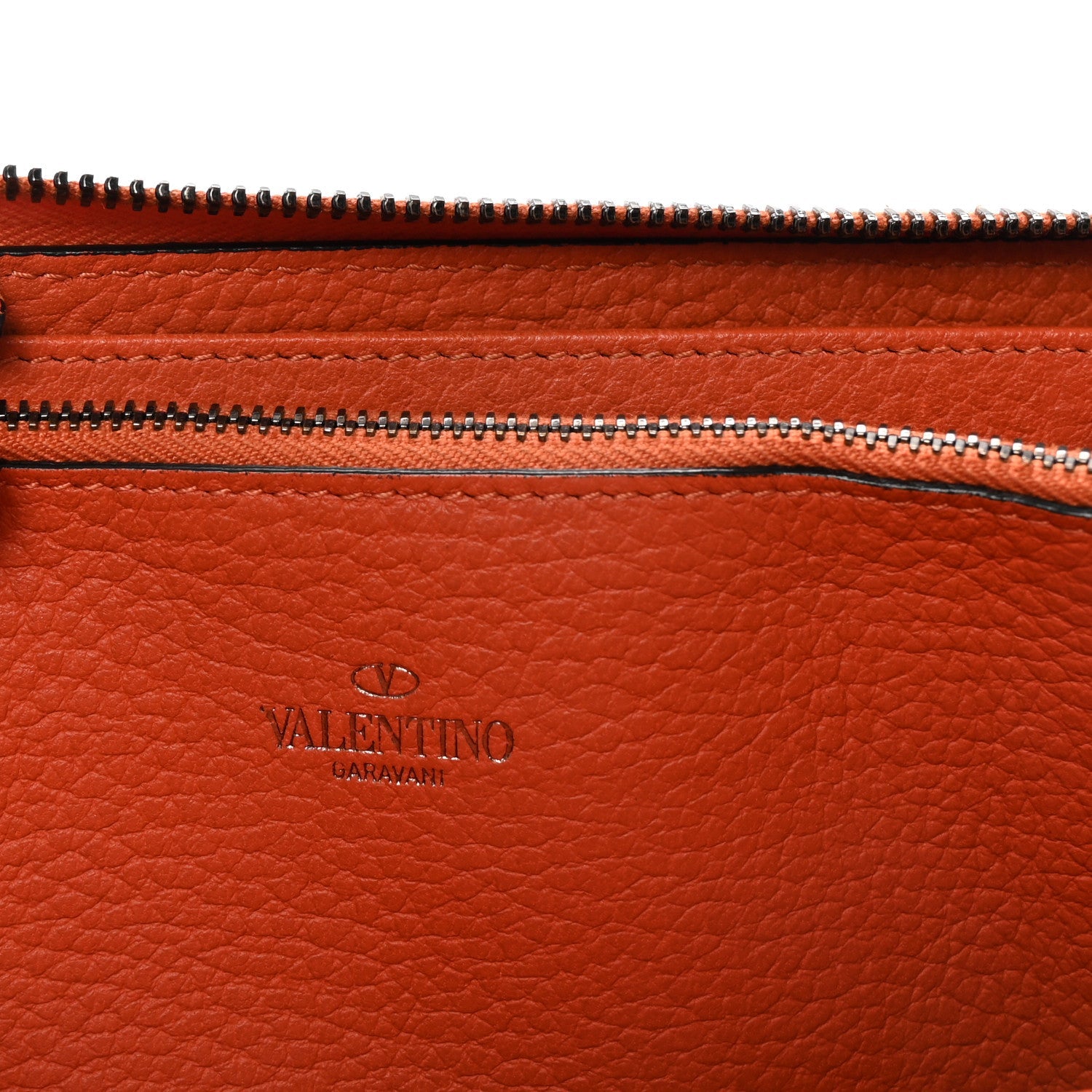 Grained Calfskin Rockstud Zip Around Wallet Orange