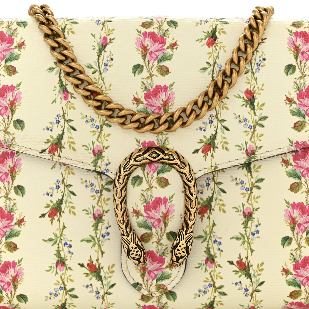 Calfskin Floral Print Mini Dionysus Chain Wallet Ivory Pink