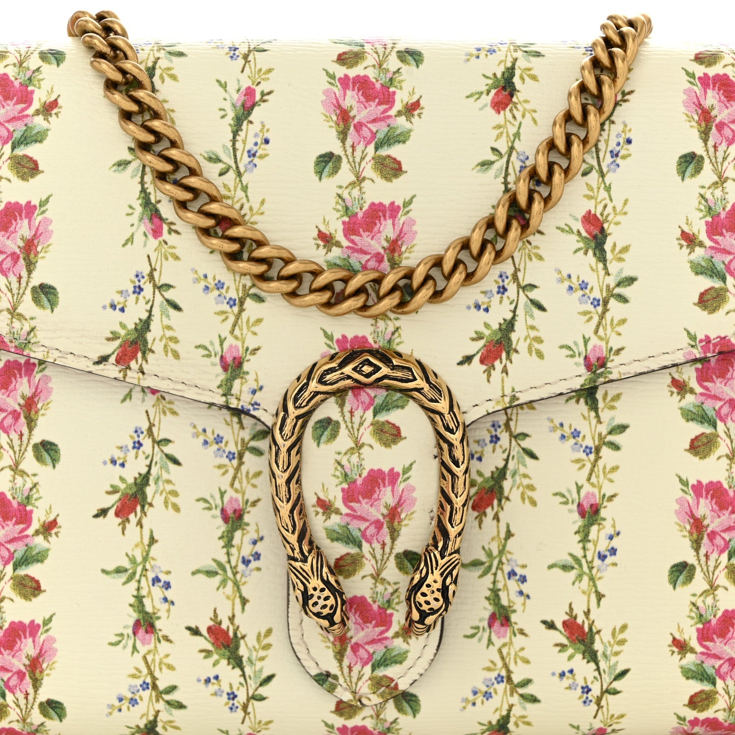 Calfskin Floral Print Mini Dionysus Chain Wallet Ivory Pink