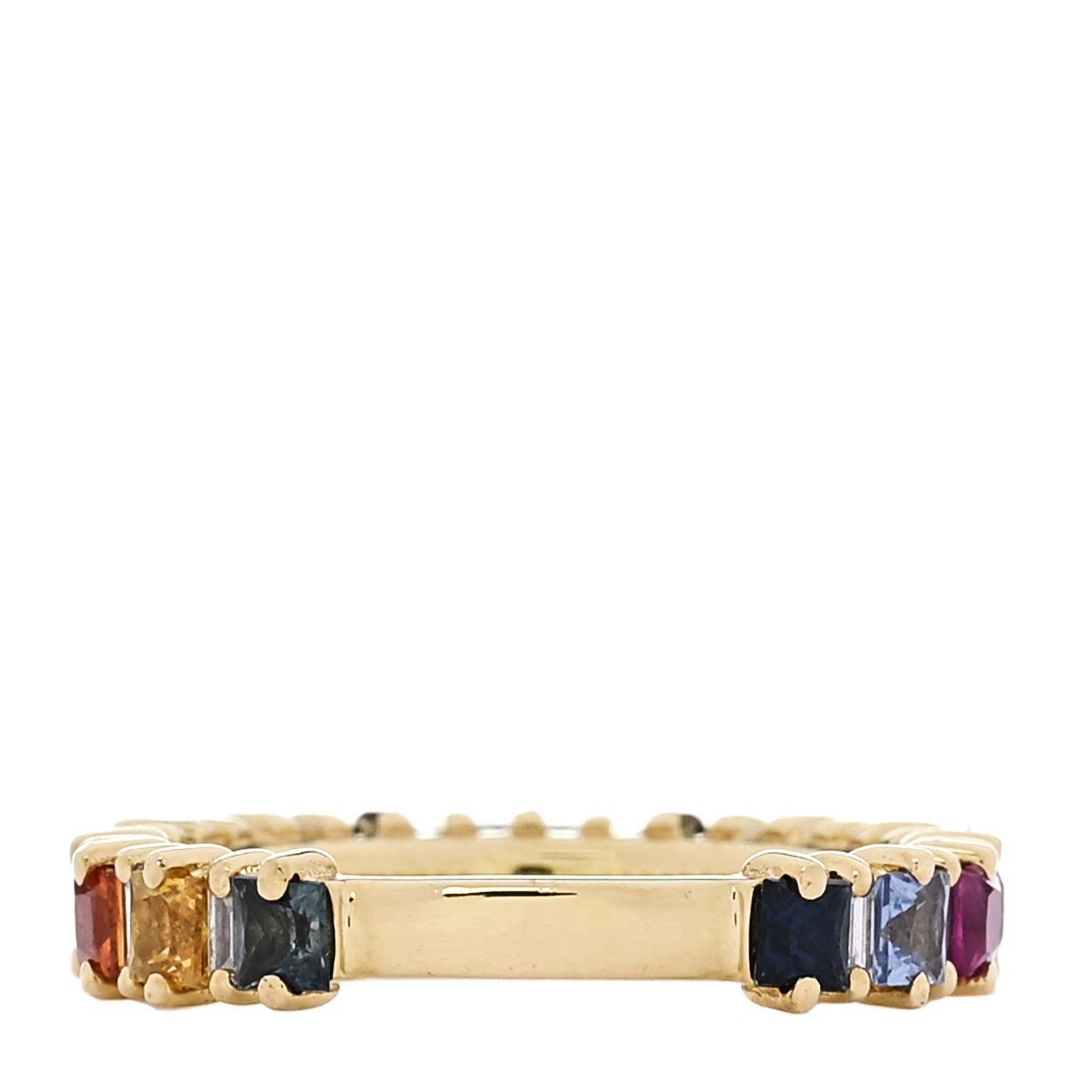 18K Yellow Gold Diamond Sapphire Princess Cut Rainbow Band Ring 48 4.5