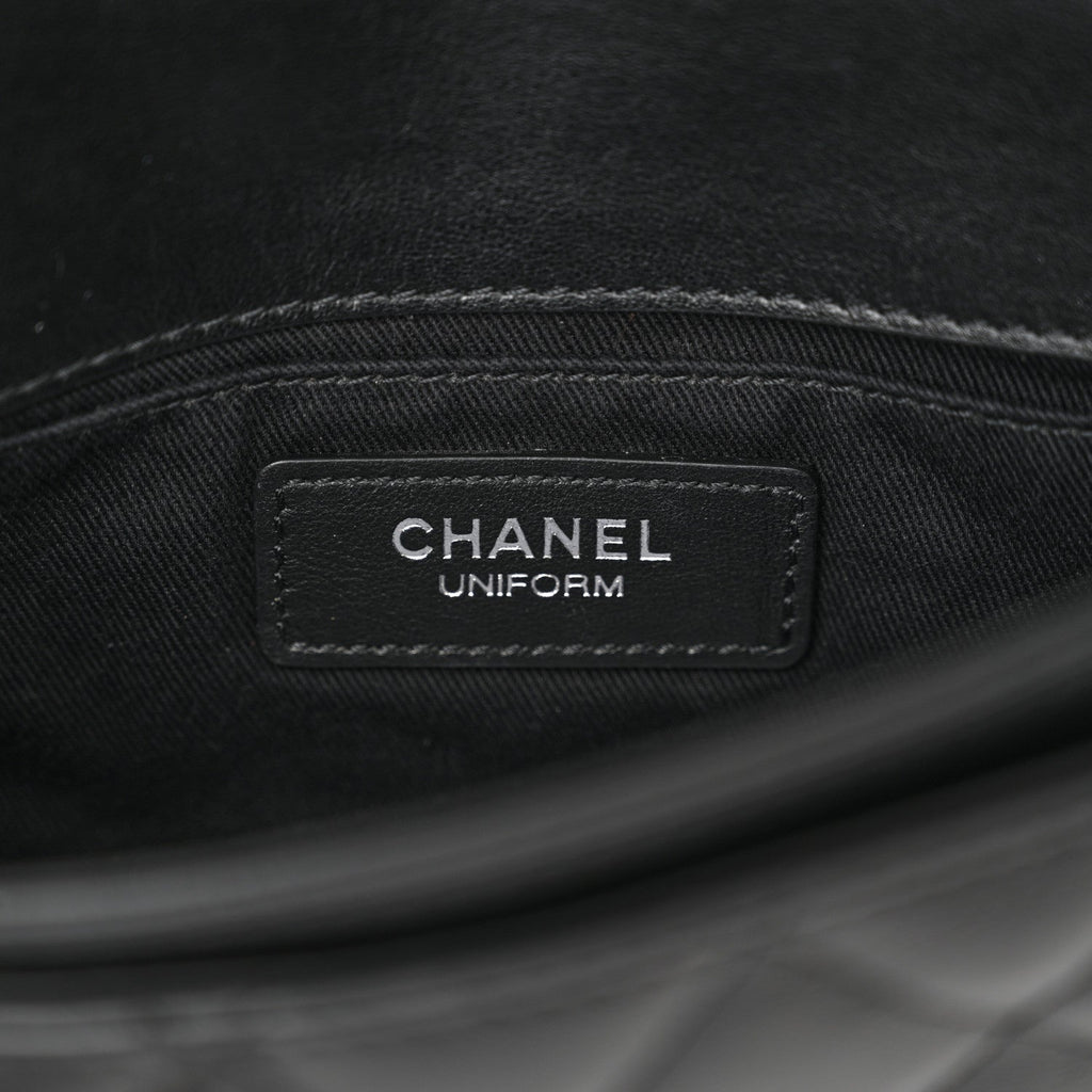 Calfskin Quilted CC Uniform Flap Belt Bag Black