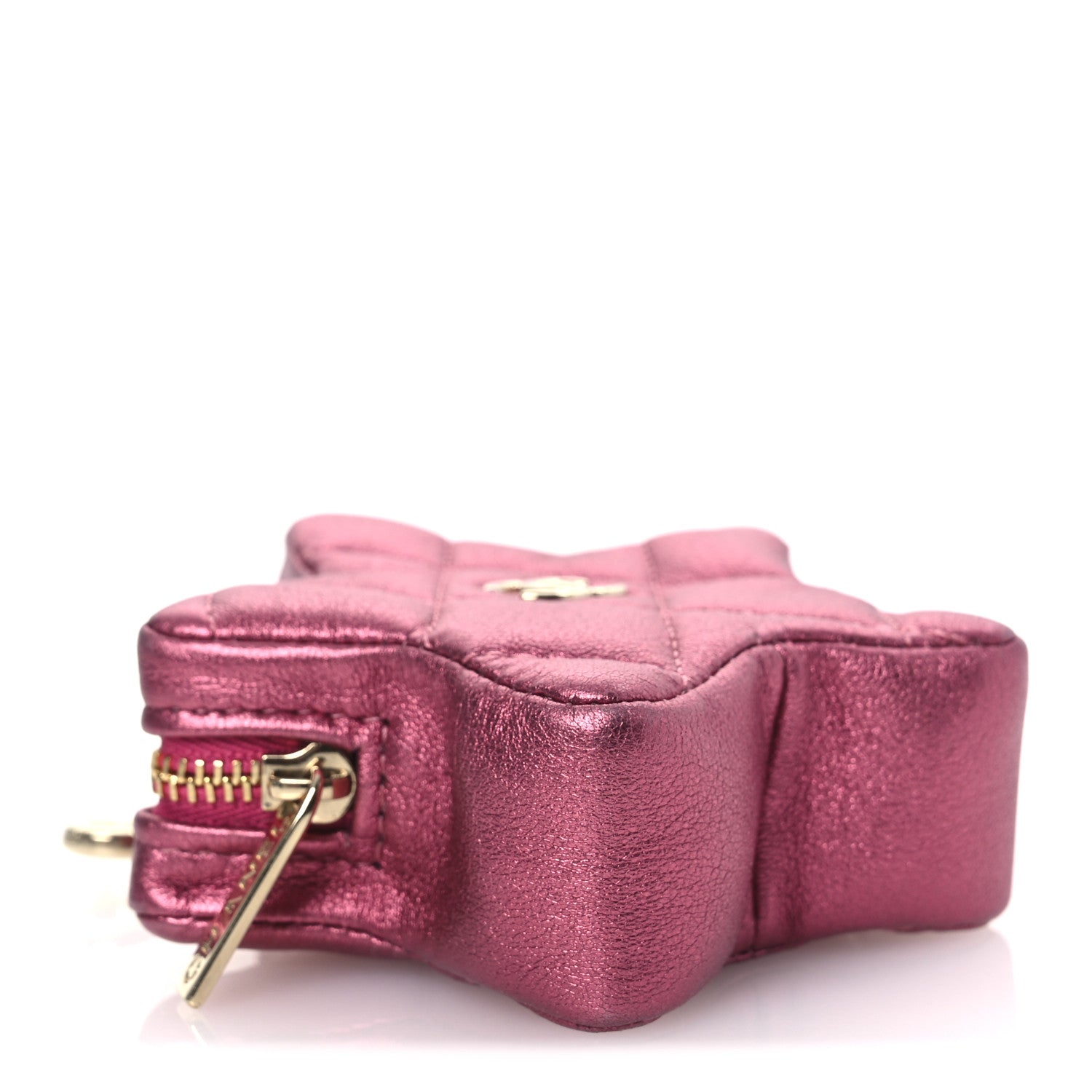 Metallic Lambskin Walk Of Fame Star Clip On Coin Purse Pink