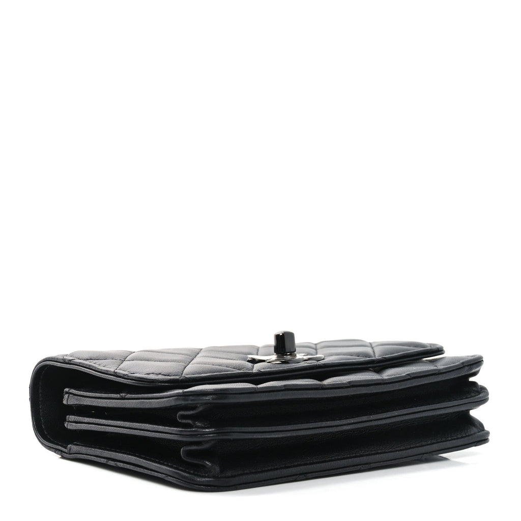 Lambskin Quilted Mini Trendy CC Wallet On Chain WOC So Black