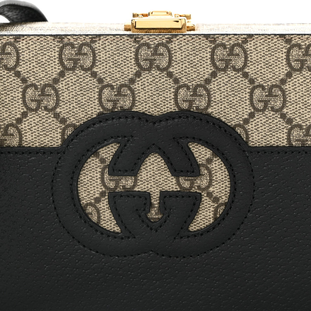 GG Supreme Monogram Textured Dollar Calfskin Mini New Basket Shoulder Bag Beige Ebony Black