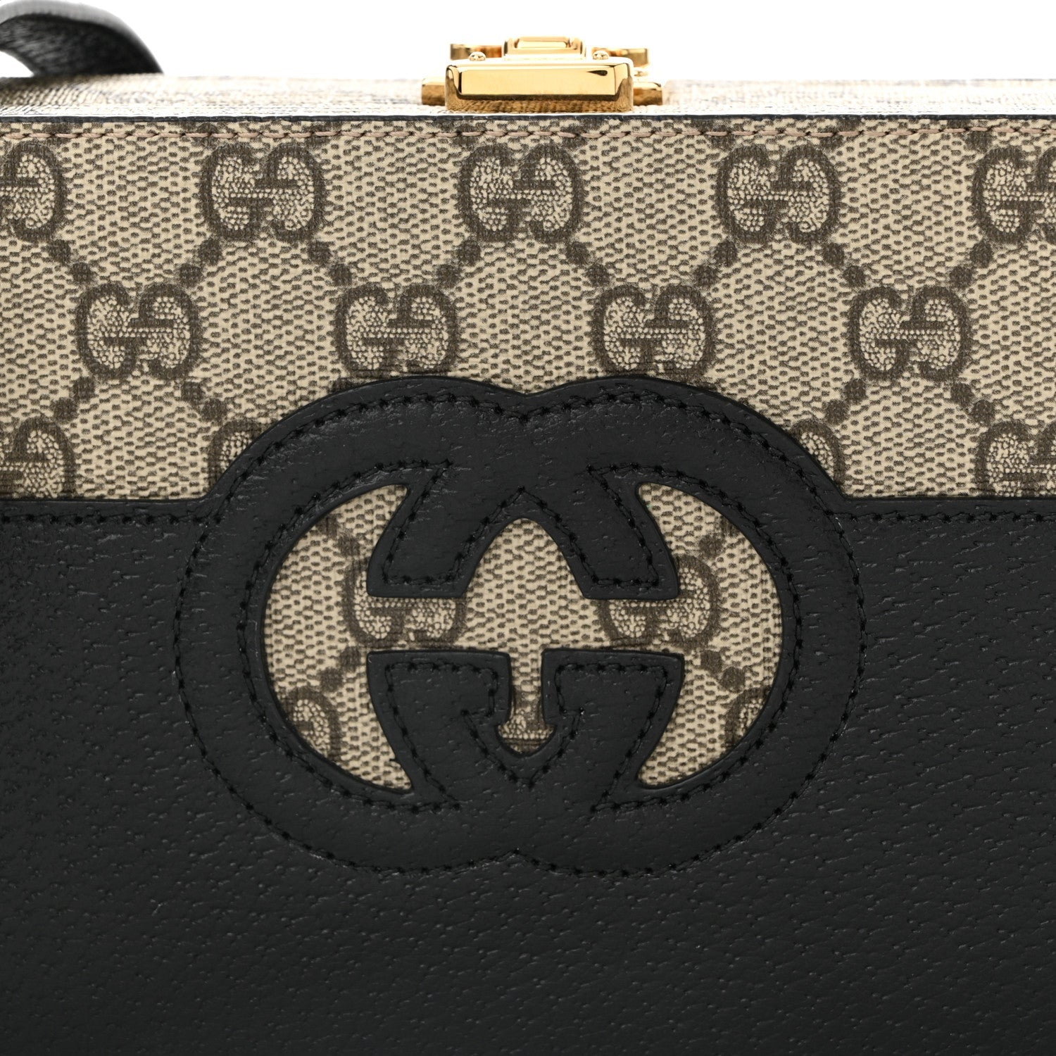 GG Supreme Monogram Textured Dollar Calfskin Mini New Basket Shoulder Bag Beige Ebony Black