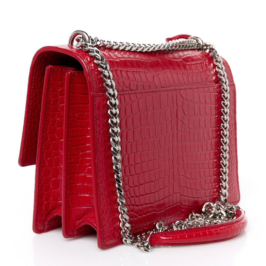 Calfskin Crocodile Embossed Medium Monogram Sunset Rouge Eros