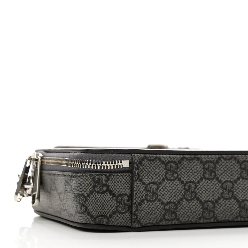 GG Supreme Monogram Textured Dollar Calfskin Small Ophidia Top Handle Shoulder Grey Black Graphite Grey