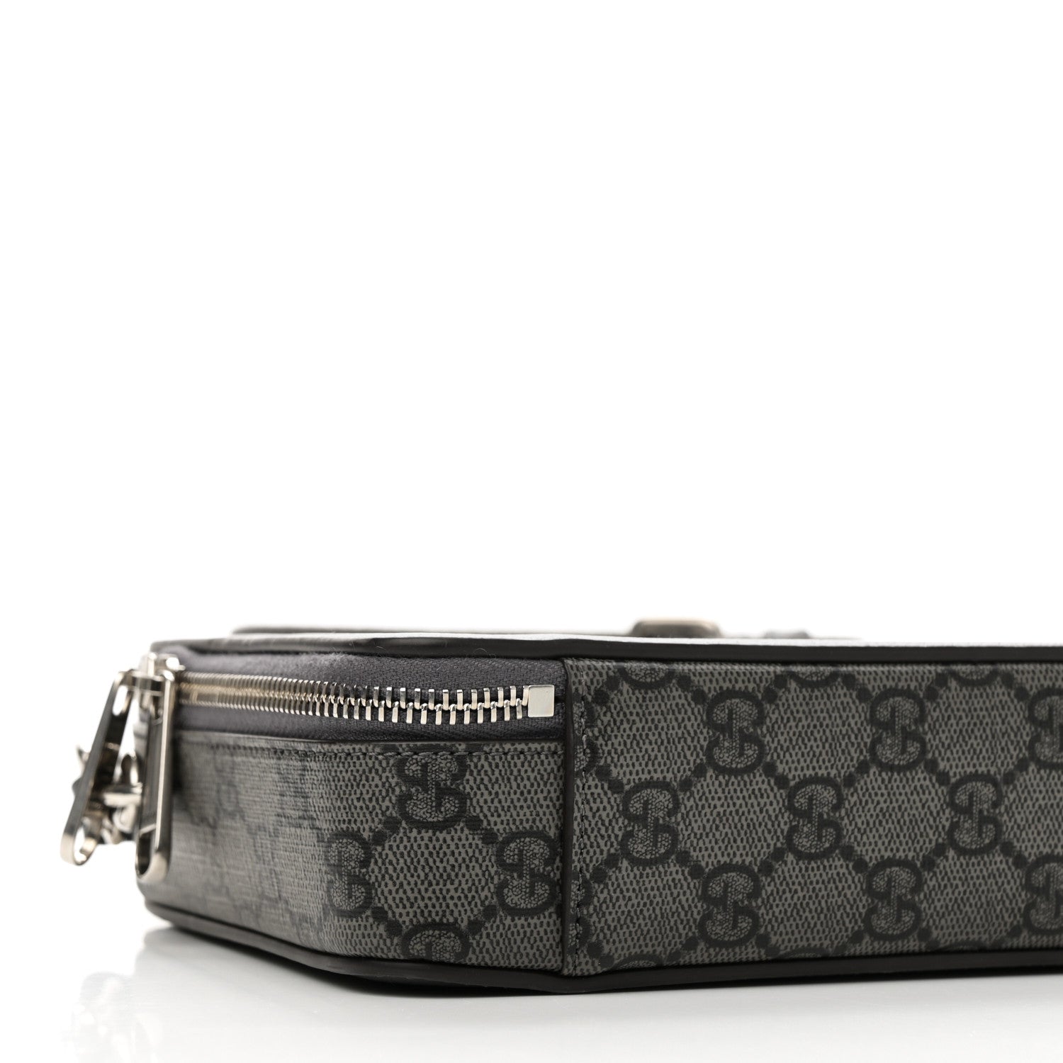 GG Supreme Monogram Textured Dollar Calfskin Small Ophidia Top Handle Shoulder Grey Black Graphite Grey
