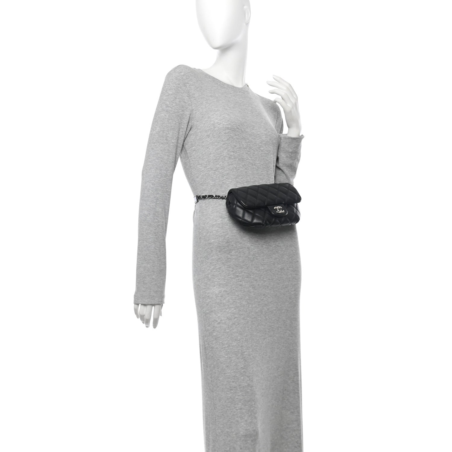 Calfskin Quilted CC Uniform Flap Belt Bag Black