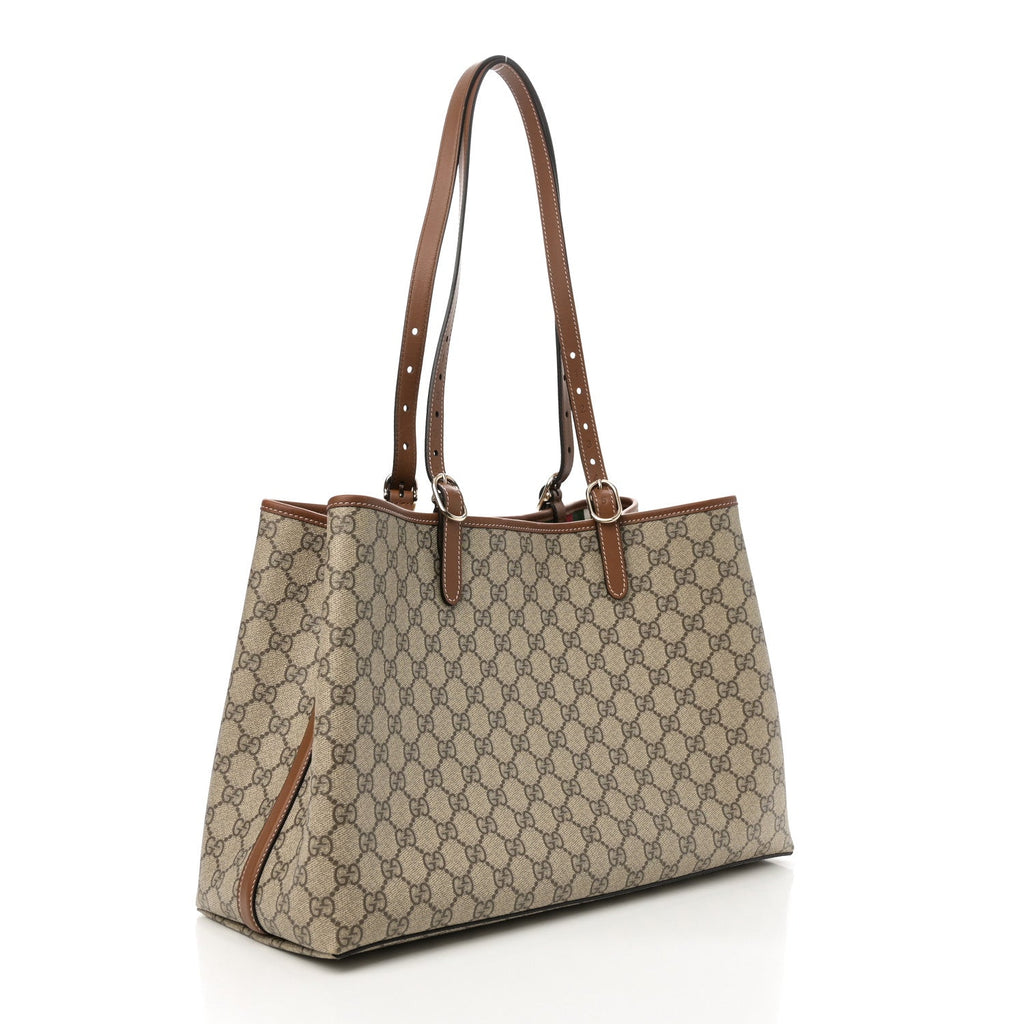 GG Supreme Monogram Emblem Medium Tote Bag Beige Dark Brown