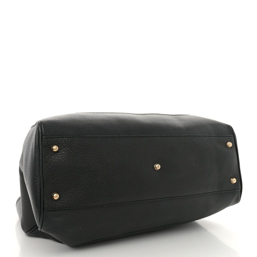 Grained Calfskin Medium Diana Bamboo Top Handle Tote Black