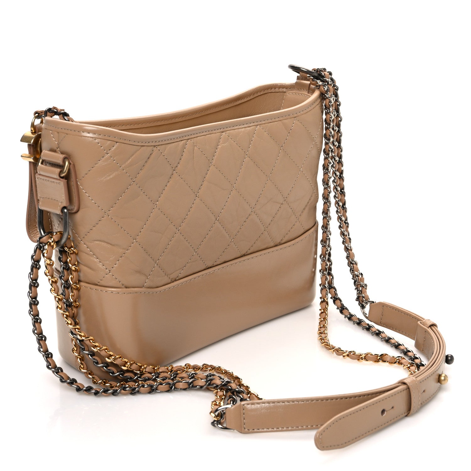 Aged Calfskin Quilted New Medium Gabrielle Hobo Beige