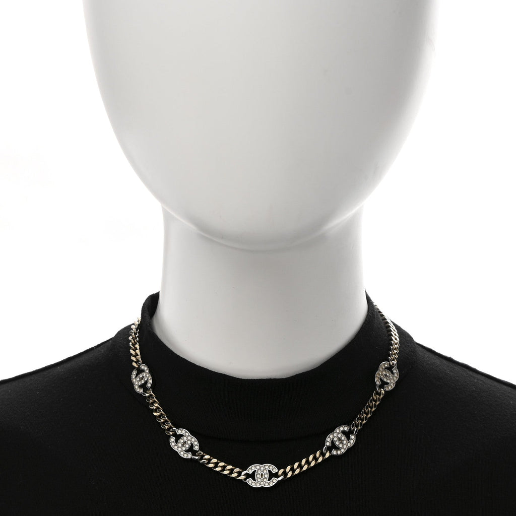 Crystal Chain CC Link Choker Gold Silver