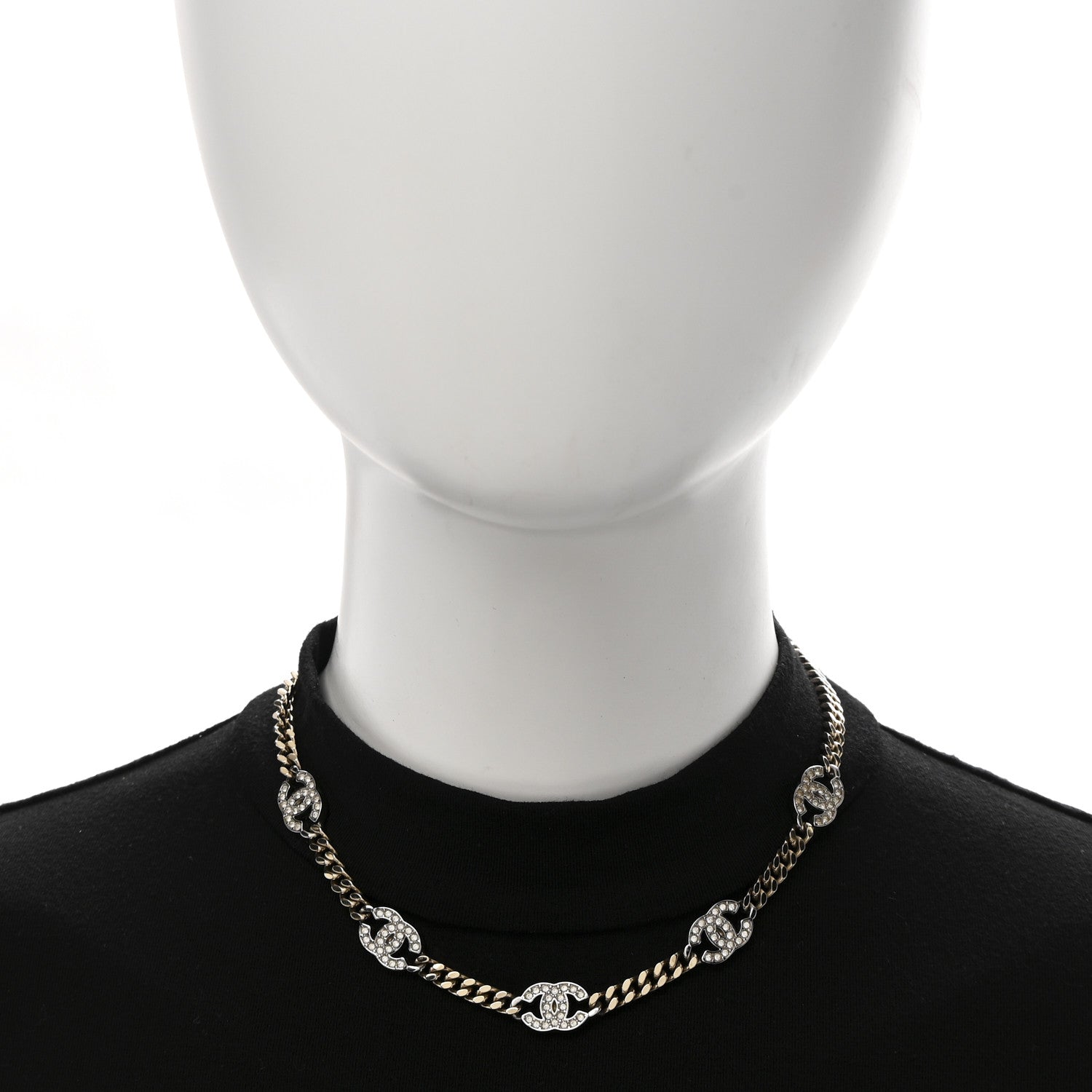 Crystal Chain CC Link Choker Gold Silver