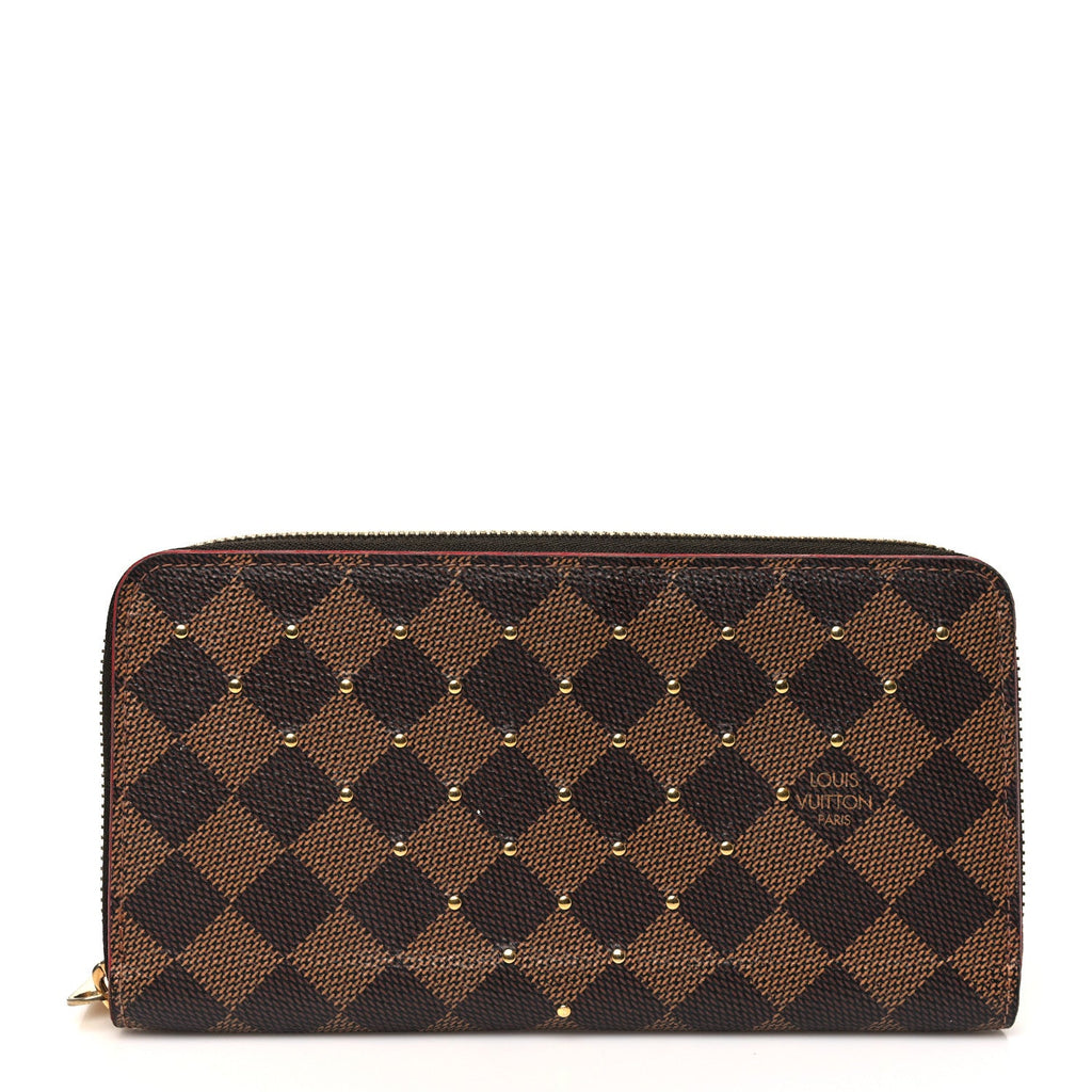 Damier Ebene Studded Zippy Wallet Cherry