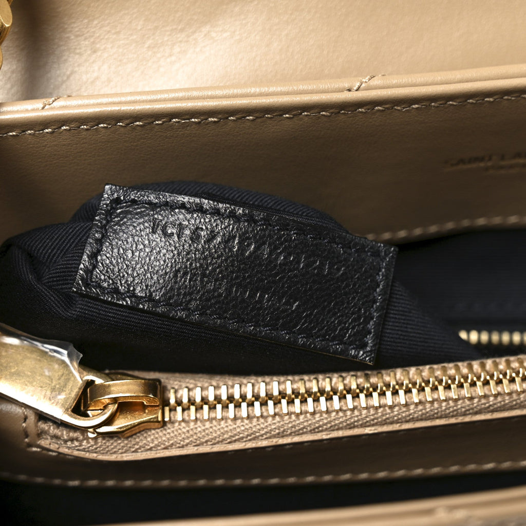 Calfskin Y Quilted Monogram Medium Loulou Chain Satchel Natural Tan