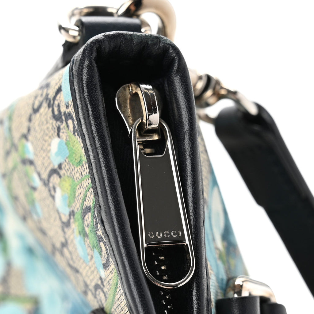 GG Supreme Monogram Blooms Small Zippered Tote Blue
