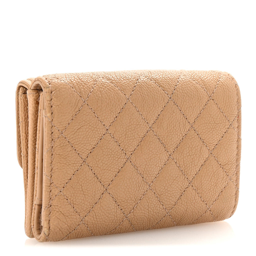 Caviar Quilted Small Boy Flap Wallet Beige