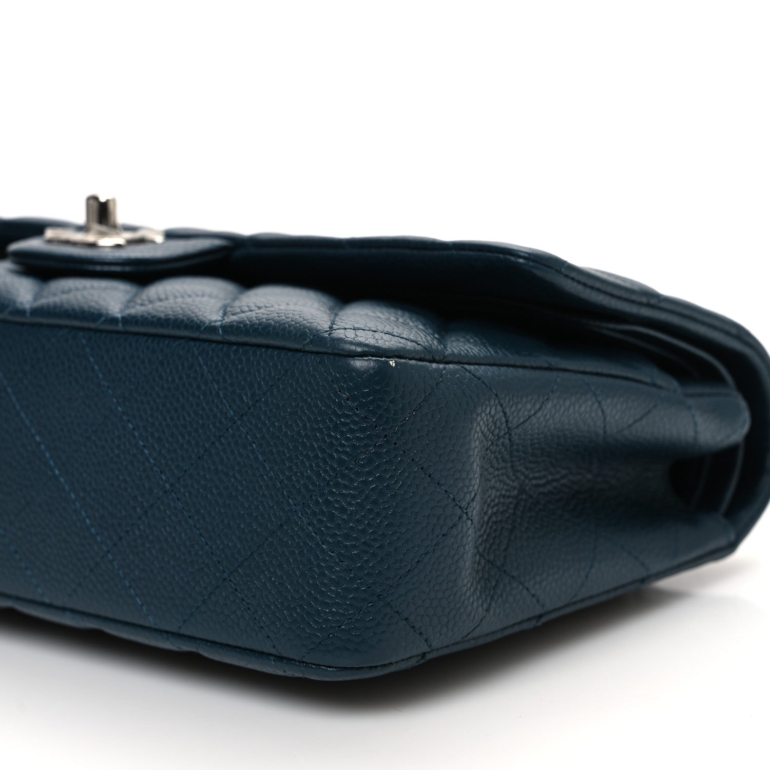 Caviar Quilted Medium Double Flap Dark Blue