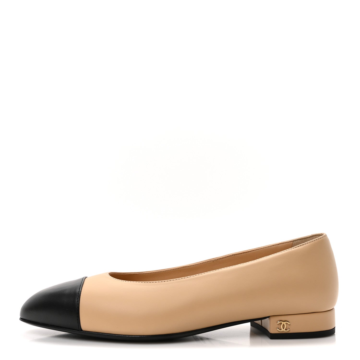 Lambskin Cap Toe CC Uniform Ballerina Flats 37.5 Beige Black