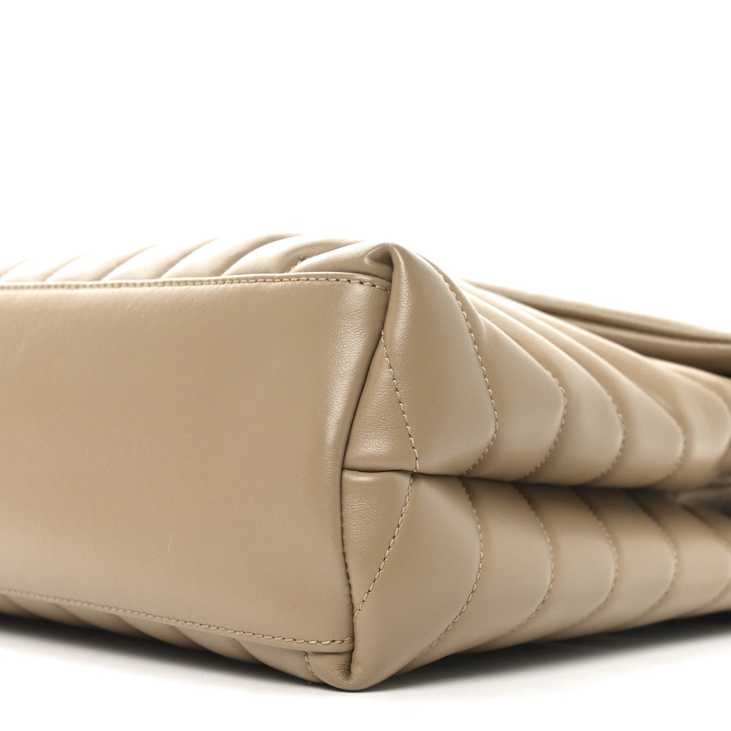 Calfskin Y Quilted Monogram Medium Loulou Chain Satchel Natural Tan