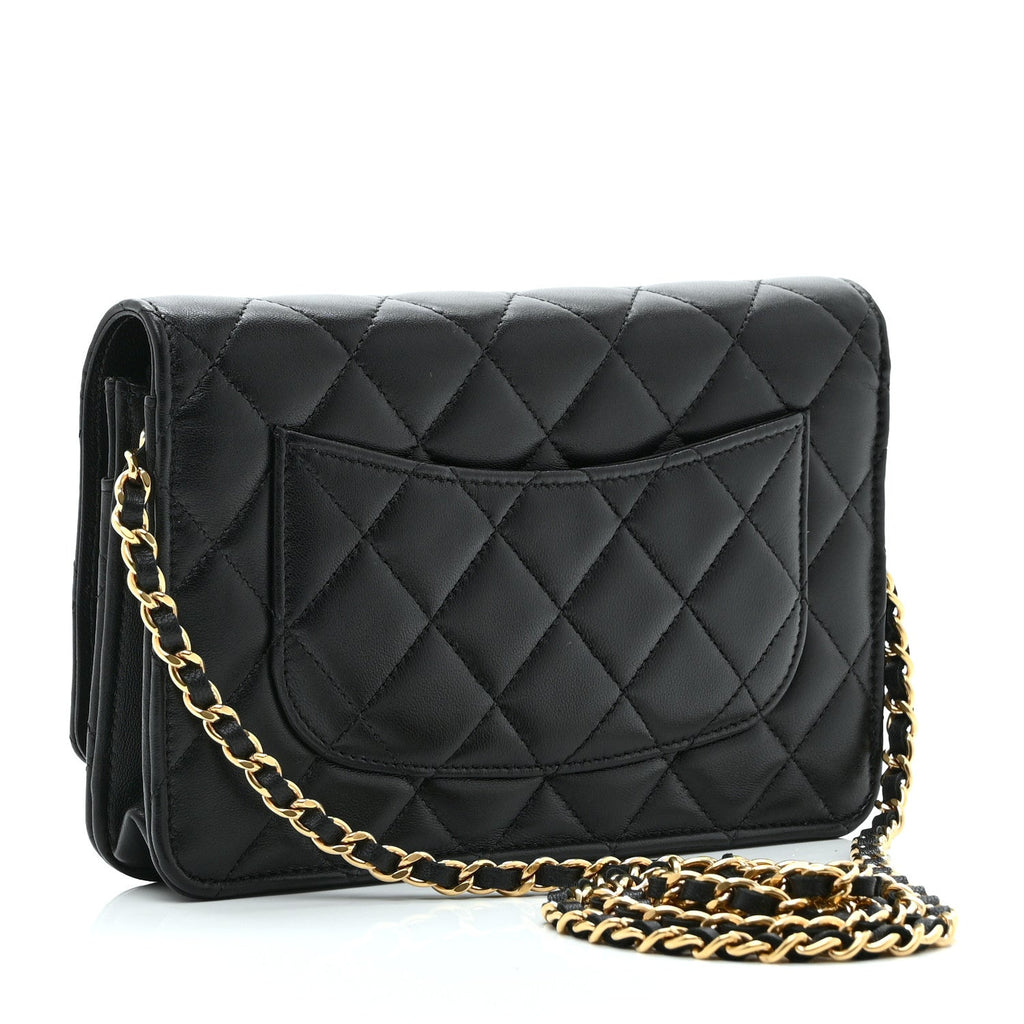 Lambskin Quilted Enamel Coco Casino Wallet On Chain WOC Black