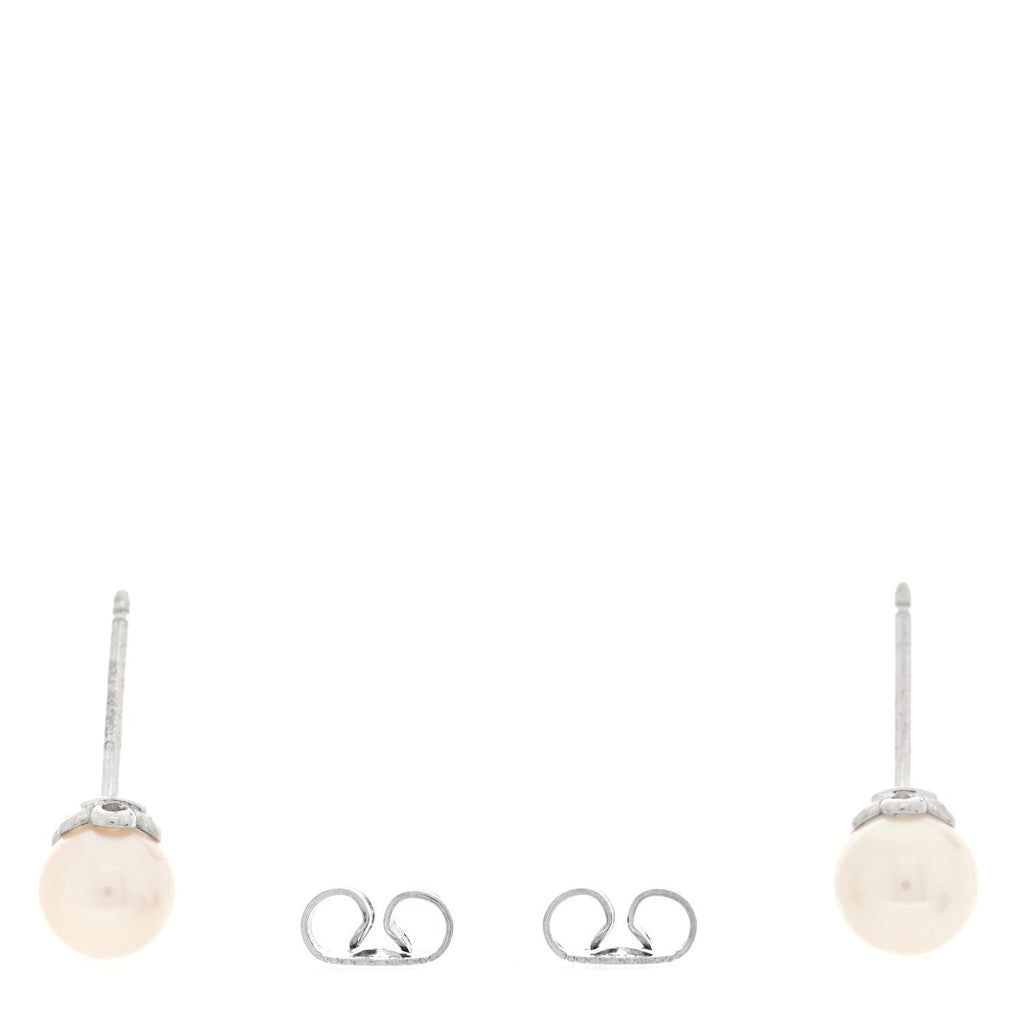 18K White Gold Diamond Akoya Cultured Pearl 6.5-7mm Signature Earrings